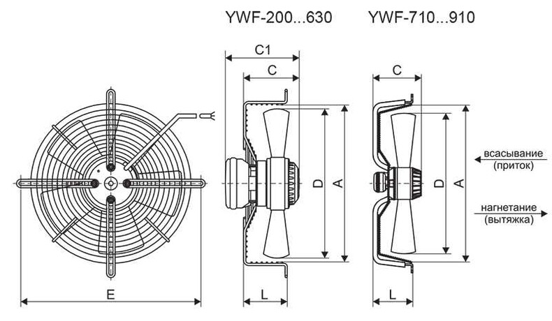 Вентилятор YWF(K)4E 250 , 350 , 400 , 450 , 500 , 550